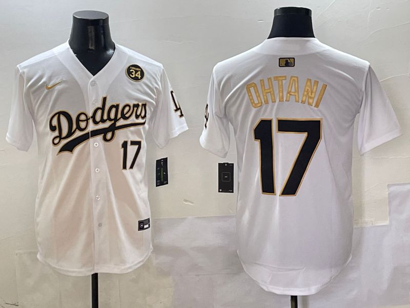 Men Los Angeles Dodgers #17 Ohtani White Black Gold Game Nike 2025 MLB Jersey style 11